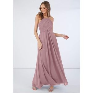 NWT Azazie Ginger Bridesmaid High Neck Long Dress Dusty Rose Pink